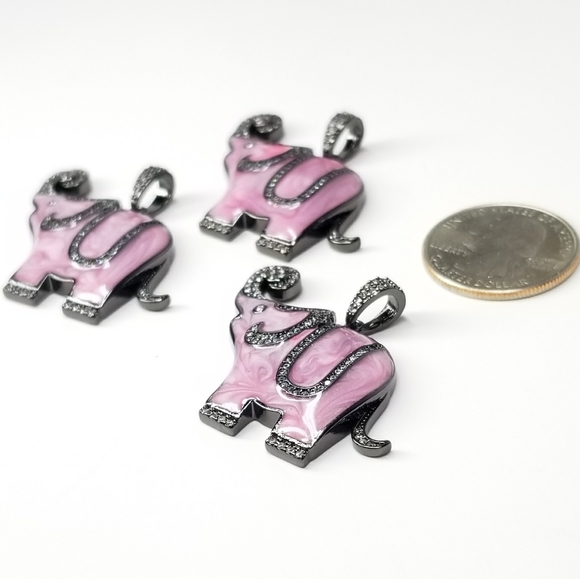 NWT Pink Enamel Elephant Pendant Charm Pave CZ NEW - Picture 5 of 9